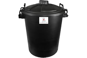 Srendi® 50L Plastic Bin/Waterfroof/Rodent Proof/Ideal for Outdoor/Animal Feed/Food/Storage/Flour Locking Lid (Black)