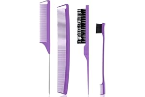 Yorgewd 4 Pièces Set de Brosse à Taquiner, Peigne à Sourcils Brosse à Double Tranchant Peigne Coiffeur Antistatique Peigne Queue de Rat pour Salon de Coiffure à Domicile Coiffer(Violet)
