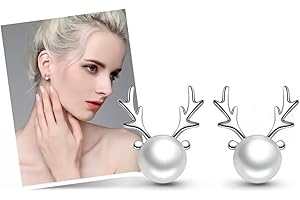 AOOGON 6 Pairs Xmas Ornaments with LD Pearl Deer Ear Ornaments Silber Weihnachten Ohrringe Damen, Silber Elch Geweih Ohrstecker, Schneeflocke Elch Perle Ohrstecker Silber für Damen