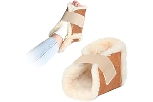 NEPPT Heel Protector for Pressure Sores Sheepskin Cushion Booties Feet Pillow for Bed Sores Diabetic Foot Ulcers Lambs Wool Padding Ankle Cushion Supports for Heel Pain (Sheepskin 1piece)