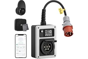 ‎DÉ dé Przenośny wallbox 11 kW z aplikacją EV Charger CEE i gniazdem typu 2, stacja ładująca 11 kW z licznikiem prądu, karta RFID do ID.4 ID.5, model Y, model 3, e-up, e-tron i innych EV i PHEV