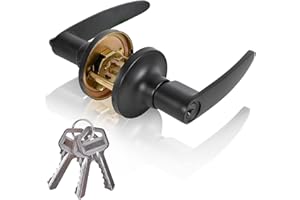 YELANGU 1 Pack Satin Nickel Door Handle Lock, Entrance Door Handles with Lock and Key, Safety Locks Cover Outer Door Handle(Black)