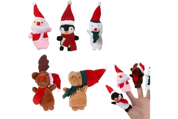 SULIUDAJI 5 Pièces Marionnette À Doigt Noël Marionnettes À Doigts Set Mignon Peluche Poupée Doigt Noël Bébé Doigt Poupée Jouets De Marionnette À Main En Velours Bambins Éducatif Fête Fournitures