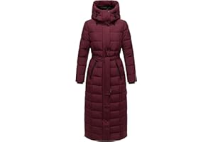 Navahoo Damski płaszcz zimowy, ciepły płaszcz pikowany, długi ze zdejmowanym kołnierzem ze sztucznego futra, część XIV XS-XXL