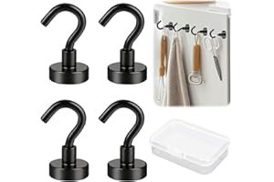 ChAusa 4Pcs Crochets Magnétiques en Néodyme, 20 mm Crochet Magnétique Pouvant Contenir des Aimants de 15 Kg avec Crochets Crochet Magnétique Super Puissant Magnétique pour Réfrigérateur Cuisine