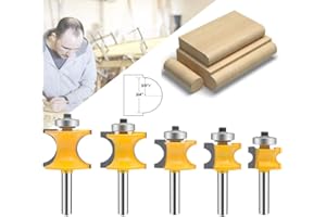 MAYLNE-TECH MAYLNE 1/4 Router Bits Set Woodworking Cutter 5PCS, Half Round Bearing Bullnose Milling Cutter Tools, Carbide Tipped Round Edge Cutting(Y-BY8)
