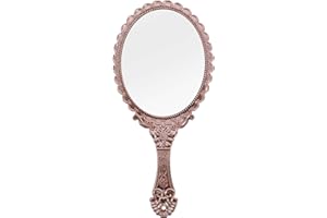 Tibapla Espejo de Mano Vintage, Espejo de Mano con Mango, Espejo de Mano Ovalado Oro Rosa, Espejo de Maquillaje Portátil, Espejo de Plástico para Peluquería, Maquillaje, Hogar, Viajes