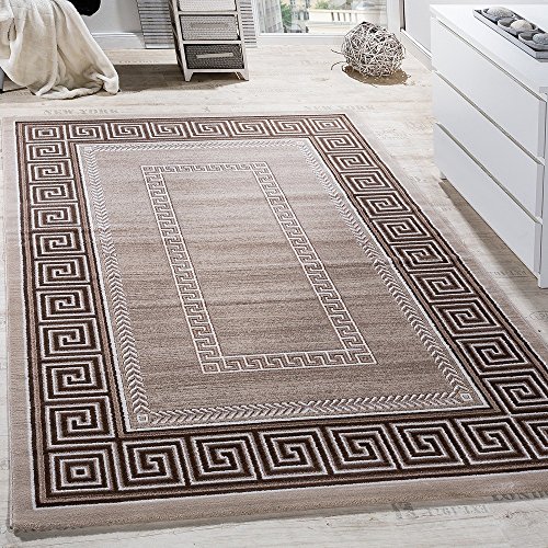 Teppich Wohnzimmer Bordüre Ornament Muster Abstrakt Design Meliert Beige Creme, Grösse:160x230 cm