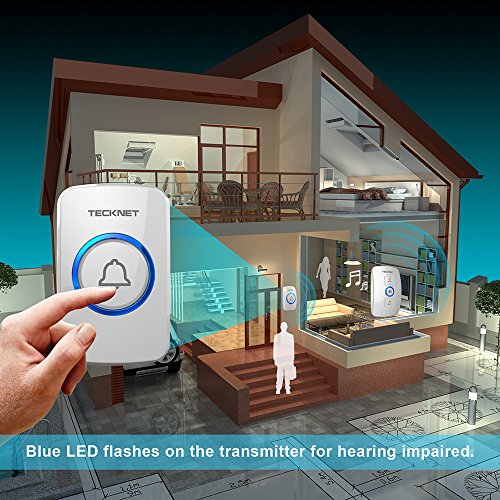 TeckNet Funk Türklingel Kit, Schnurlose Türklingel, 250m Reichweite, Plug In für Die Steckdose, Klingel und Klingelknopf Mit LED Anzeige - 5