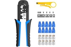 OKVNUO-TECH OKVNUO Pelacables Alicates de CAT5 CAT6 Herramienta RJ45 Crimpadora de Red Corte de Alambre para Conectores de Cable Ethernet RJ11 Cat7 Pelador Crimpado Kit 8P 6P (Naranja)