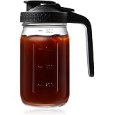 Mason Glass Pitcher with Wide Mouth and Handle, Glass Water Carafe with Lid 32 Oz, Breast Milk Pitcher for Iced Tea, Juice an