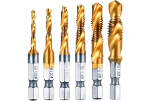 NEWDER-EU 6 Pezzi Punte Trapano, Maschi Countersink Tap Drill Bit HSS Imposta Combinazione Attacco Filettare e Svasare l’imboccatura Innesto Esagonale Standard Titanio Tap Trapano, Affilato