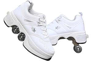 PINKSKATTINGS@ Patins a roulettes, Chaussure Roller pour Garçons Filles, 2 en 1 Chaussures de Skateboard, Multi Usages Kick Roller Shoe avec Roues à Deux Rangées