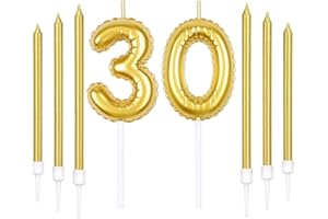 MCISKIN Złoty zestaw świec urodzinowych, liczba 30 świeczników z 6 szt. długich świec, zestaw 30 świec, zestaw świec na 30. urodziny, świeczki urodzinowe, dekoracje na przyjęcie urodzinowe, rocznicę ślubu
