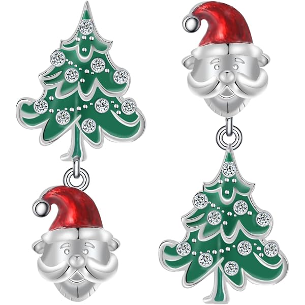 Qings Orecchini Di Natale A Fiocco E Caramella – Argento 925 Placcato Oro Bianco, 13x8.8 Mm