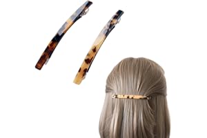 VOLLGUFEN Lot de 2 pinces à cheveux en écaille de tortue pour femme, pinces à cheveux rectangulaires incurvées, pinces à cheveux françaises, grandes pinces à cheveux automatiques pour cheveux épais.
