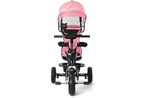 HUOLE Tricycle Enfant Évolutif avec Siège Réversible Trike Bebe, Velo Poussette Bebe Évolutif,Roues Silencieuses et Pare-Soleil Tricycle à pédale-(b) 4 en 1 (Rose)
