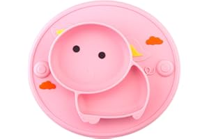 Qshare - piastre per neonati in silicone, Piatto per bambini portatili per bambini, aspirazione potente su tavola, lavastoviglie e microonde sicura dalla FDA