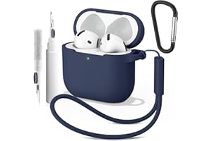 Wanme Cover per AirPods 4 2024 Case con Penna Pulita, Custodia Protettiva in Morbido Silicone per AirPods 4 con Moschettone e Corda Sospesa, LED Visibile
