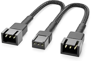 deleyCON 15cm 3-Pin Fan Y-Cable Nylon - Solidny Kabel Adapterowy do Wydajnego Chłodzenia Komputera - 2 Wentylatory na Jednym Złączu - Czarny