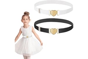 REEKNOKOL Confezione da 2 Cinture elastiche per ragazze, Cinture elasticizzate regolabili Cintura per bambini con fibbia a cuore Ragazzo per pantaloni jeans eleganti e abbigliamento (Bianco e Nero)