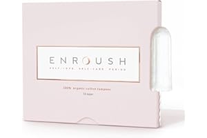 ENROUSH 100% Organic Cotton Tampons | Biodegradable & Toxin Free | Hypoallergenic - Irritation & Allergy Free | Ultra Absorbent - Leak Proof Protection | Healthy & Comfortable Choice - 16 pcs