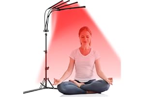 Hottoerak Lampara Infrarrojos Fisioterapia, 660nm y 850nm Lampara Infrarrojos Con Soporte, 4 Cabezas, 180LED Luz Infrarroja Con Temporizador y Cuello de Cisne Flexible, Lampara Luz Roja Para el Cuerpo