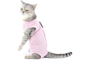 Ranphy Cat Recovery Suit for Abdominal Wounds or Skin Diseases Soft Cotton Surgical Recovery Shirt Breathable E-Collar Alternative After Surgery Home Indoor Anti Licking Clothes Pink L