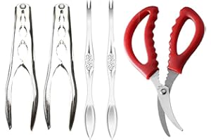 5 pièces Ensemble d'outils pour Fruits de me, Acier Inoxydable Pinces à Crabe, Pinces à Homard Crabe au Homard, y Compris Ciseaux, Pinces à Crabe, fourchettes à Homard, Fournitures Cuisine