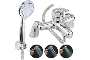 AUTOFATHER Bath Tub Shower Mixer Taps for Bathroom Bath Filler Tap with Handheld Shower Mixer Taps Chrome Solid Brass Sink Bath with Shower Handset and Hose Attachment
