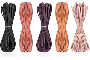Ceihwa 5 Rollen Dünne Lederbänder für Ketten 3mm Faux Wildleder Schnur Veloursleder Band Faden Kunstleder Band Schmuck Flechtbänder Lederschnur für Halsketten Leather Cord Flat für DIY Armband