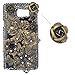 Produktbild spritech (TM) 3D Handgefertigt Metallic Schwarz Back Case Schmetterling mit glänzend Sparkle Strass und Blumen Hard Caver Fall, Style-1, Samsung Galaxy Note 5