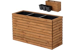 ‎HOMERZO HOMERZO Pflanzkübel Holz – imprägniert wetterfest – mit herausnehmbarem Kunststoffeinsatz – Hochbeet Blumenkasten für Balkon Garten Terrasse (Horizontal-braun 98x36 H55 cm)