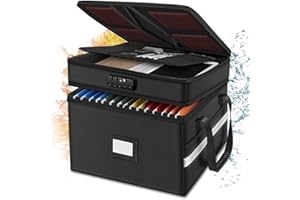 RATSTONE Boite Ignifuge,Porte-Documents Ignifuge Avec Serrure,Boîte de Rangement Ignifuge à 2 Couches(39.5x31x32.5cm),Deux Couches,Avec Bande Réfléchissante,Pliable,Pour Accrocher des Dossiers Légaux/Des