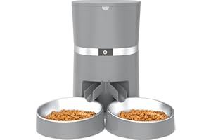HoneyGuaridan Comedero automático para Gatos de Dos Cuencos, Temporizador, Aviso de Falta de Comida, Control de porciones, Grabador de Voz, hasta 6 Comidas al día, Apto para Gatos Perros pequeños
