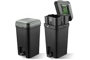 Mounting UP Pet Litter Trash Can For Outdoor & Indoor Dog Cat Waste Station With Lid Hands-free Pedal 1.32 Gallon Inner Bin Home Kitchen With 20PCS Trash Bags & Activated Carbon Bag ABS-5L-GB