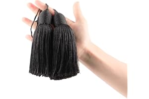 Fenghuangwu 2pcs Tassel Charms Polyester Key Tassels with Loop,DIY Handmade Craft Accessories of Home and Furniture Decoration (Black)