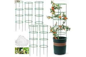 MIAYICAL Cage à Tomates, Tuteur à Tomates, Support Plante Grimpante, Jardin Treillis Fleur Support, pour Légumes Fruits et Fleurs, Empilables, Piquets Verts Ronds, (60 Anneaux+60 tiges+100clips)