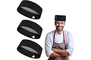 FINZOO Chef Hat Adjustable,3 PCS Kitchen Cooking Cap,Catering Hat Breathable,Mesh Top Skull Cap,Flat Top Black Chef Hat for Chefs, Bakers, Catering, School,Restaurant,Black