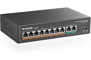 MokerLink 8 Puertos PoE Switch, 2 Gigabits UpLink , PoE Plus 802.3af/at, Potencia incorporada de 120 W, 250 Metros, Plug & Play de Metal