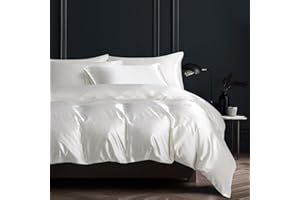 ‎BOQINGZHU Boqingzhu Satin Bettwäsche 135x200cm Weiß Uni Glatt Glänzend Seide Luxus Bettwäsche Set Bettbezug und Kissenbezug 80x80cm mit Reißverschluss