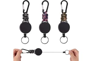 DOBIGER Porte Clef Retractable Mousqueton, Porte Clef Enrouleur Cable Acier 60cm, Porte-clés Rétractable Robuste