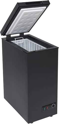 SIA CHF60B Black Chest Freezer with Removable Wire Basket, 53L Slimline Compact Freestanding Freezer, 36cm Wide, Adjustable Temperature Control, E Rated, 2 Years Parts And Labour Guarantee