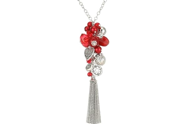 FULU AUTUMN Collier Argent Long pour Femme Sautoir avec Pendentif Perles et Franges Bijoux Fantaisie Cadeau pour Maman