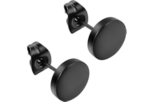JewelryWe Pair of Mens Womens Stainless Steel Unisex Illusion Round Tunnel Plug Post Stud Earrings 2pcs, Black