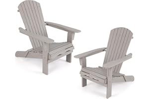 COSTWAY Adirondack krzesło składane, zestaw 2 szt., krzesło ogrodowe z wysokim oparciem i szerokimi podłokietnikami, do ogrodu, na taras, nośność 180 kg, szare