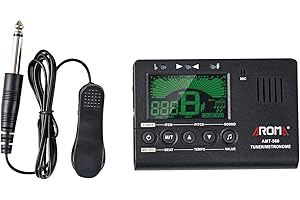 FUNFANG Sintonizzatore elettrico, AMT-560 Accordatore elettrico e metronomo Microfono integrato con cavo pickup da 6,3 mm per chitarra, basso, violino, ukulele, universale, portatile