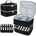 LOPHE Double-Layer Nail Polish Organiser, Double-Layer Travel Bag Storage Bags for 30 Bottles Nail Polish Lipstick and Nail Lamp, Portable Vanity Case with Nail Supplies Storage Sections (Black)