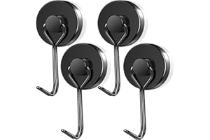 swihorab Ganci magnetici extra forti, 4 pezzi da 32 mm al neodimio, gancio magnetico girevole in metallo antiruggine, per frigoriferi da cucina, armadietti, magneti al neodimio nero