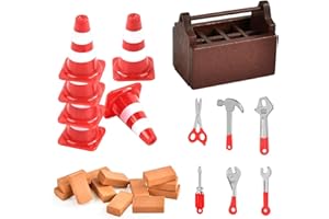 AKSXU Wichtel Zubehör Baustelle, 25 Pcs Miniatur Wichtelzubehör Baustelle Set für Wichteltür Weihnachten Deko und Puppenhaus,DIY wichtel Baustelle Einzug mit Pylonen Werkzeug-Set